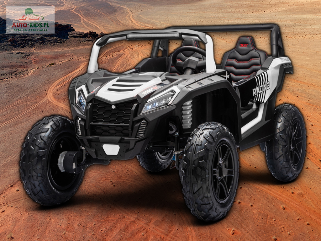 Olbrzymia terenówka 2-os. Buggy UTV Racing NEW 4x200W 24V20Ah! POMPOWANE KOŁA! Wersja Premium Deluxe! BIAŁY