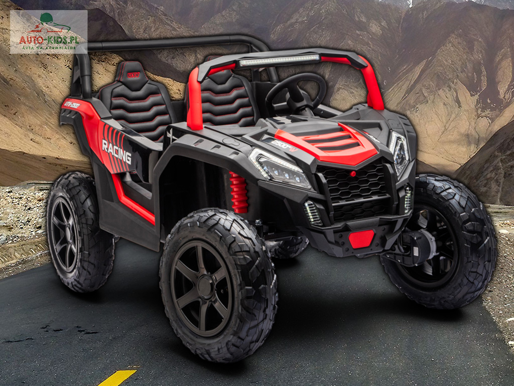 Olbrzymia terenówka 2-os. Buggy UTV Racing NEW 4x200W 24V20Ah! POMPOWANE KOŁA! Wersja Premium Deluxe! CZERWONY