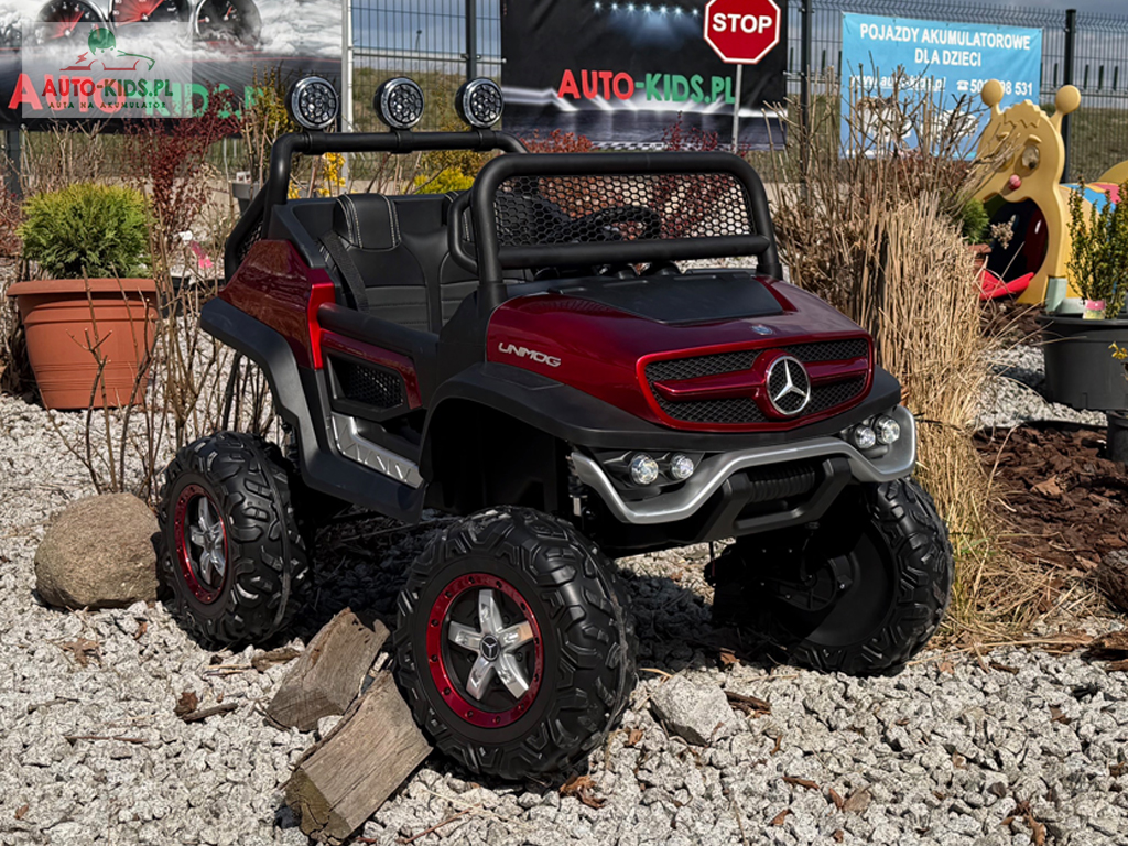 Pojazd Buggy Mercedes UNIMOG S z PRZYCZEPKĄ! 4x4 12V 14AH! BORDOWY LAKIEROWANY